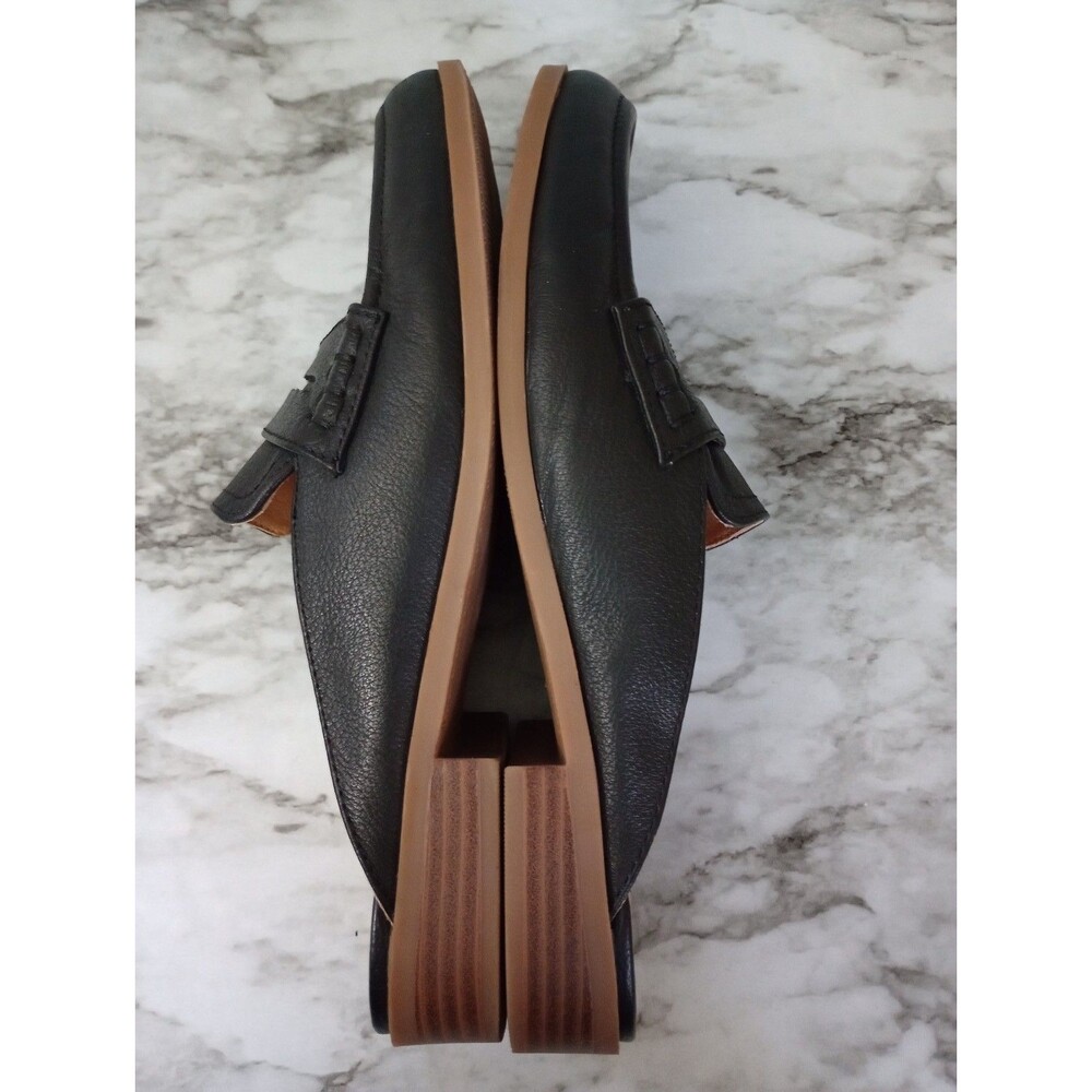 Crown Vintage Black Leather Loafer Mules Block Heel Shoes Size 7.5M - Picture 5 of 8